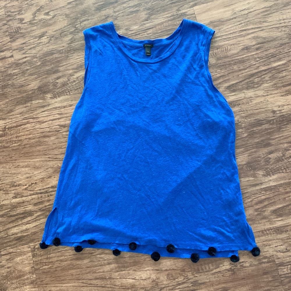 J. Crew blue linen Pom tank
